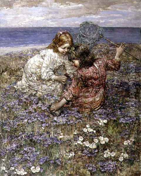 After the Butterfly Chase Oil Painting - Edward Atkinson Hornel