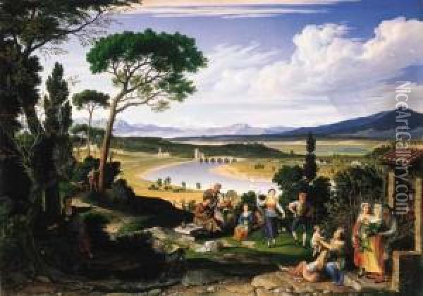 Tiberlandschaft Mit Frohlichen Landleuten Oil Painting - Joseph Anton Koch