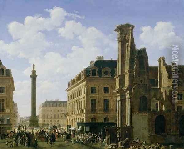 La Place Vendome, 1808 Oil Painting - Etienne Bouhot