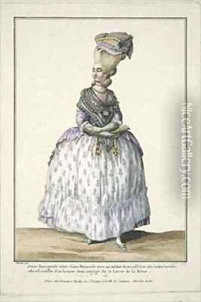 Young Bourgeois Woman in a Polonaise Dress Oil Painting - Claude Louis Desrais
