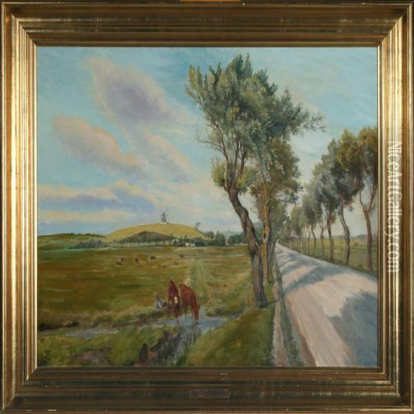 Landscape With Calves Oil Painting - Theodore Esbern Philipsen