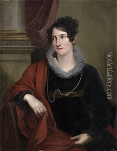 Portrait De Dame Au Chale Rouge Oil Painting - Friedrich Georg Weitsch