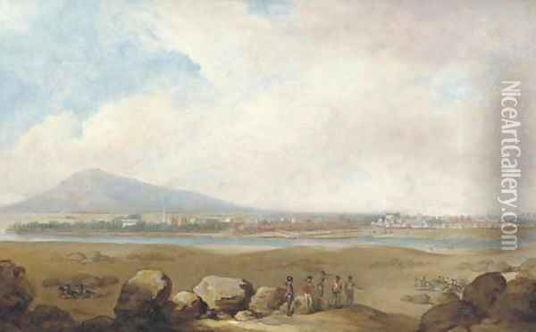 View of Seringapatam, with English soldiers overlooking Indian cavalry Oil Painting - Thomas Stothard