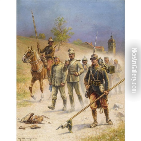 Soldatenzug Mit Gefangenen Oil Painting - Eugene Chaperon