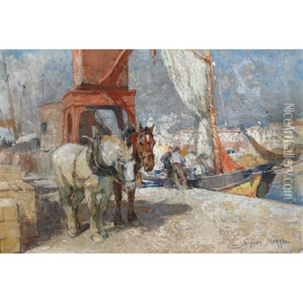 Au Port De Nice Oil Painting - Jacques Madyol