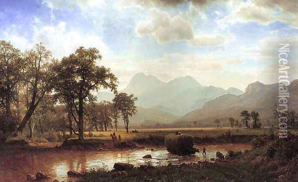 Haying, Conway Meadows 1864 Oil Painting - Albert Bierstadt