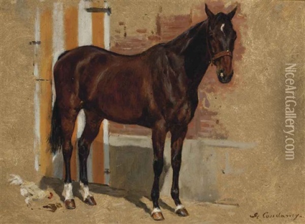 Un Cheval Avec Une Poule Oil Painting - Charles-Fernand de Condamy