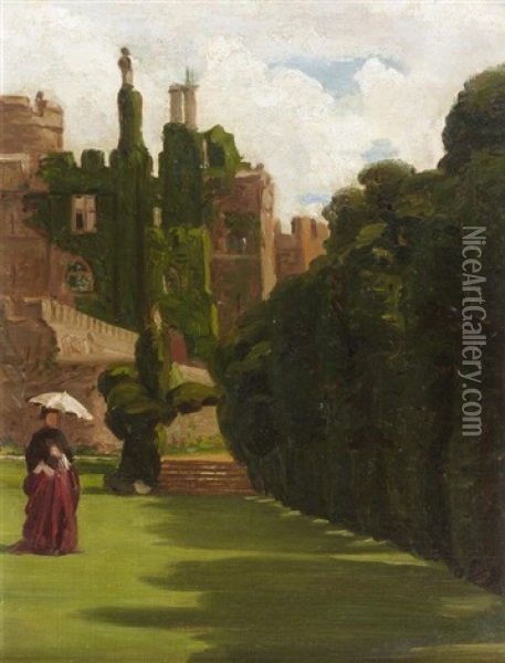 Frederica Charlotte, Fille Du 1er Baron Fitzharding, Dans Les Jardins De Berkeley Castle Oil Painting - Valentine Cameron Prinsep