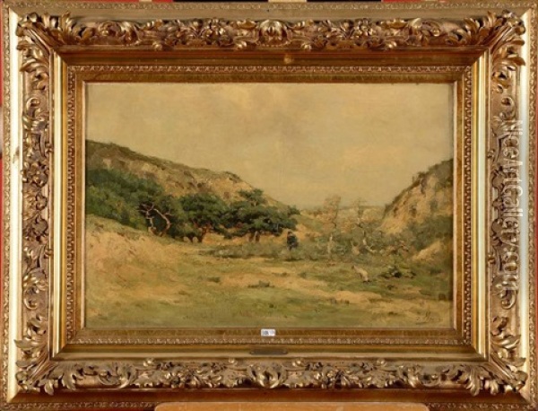Chasseur Et Son Chien Dans Un Paysage Montagneux Oil Painting - Isidore Meyers