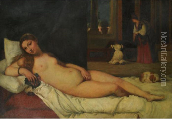 Venus Of Urbino Oil Painting - Tiziano Vecellio (Titian)