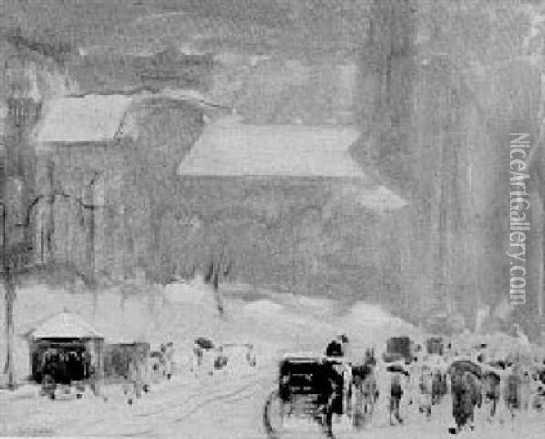 Boston Street Scene, Winter Oil Painting - Arthur Clifton Goodwin