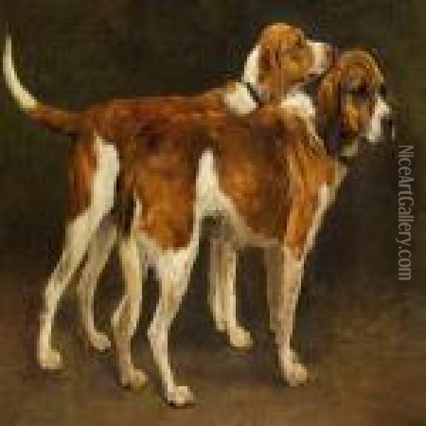 Two Hunting Dogs Oil Painting - Otto Bache
