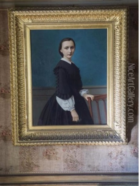Portrait De Jeune Fille Au Bouquet De Violettes Oil Painting - Auguste de la Brely