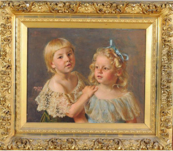 portrait Des Filles Du Peintre Alice Et Lucie  Oil Painting - Francois Joseph Halkett