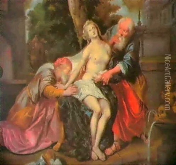 Susanna Und Die Beiden Alten. Oil Painting - Johann Peter von Esch