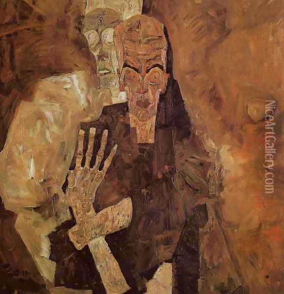 The Self Seers II Aka Death And Man Oil Painting - Egon Schiele