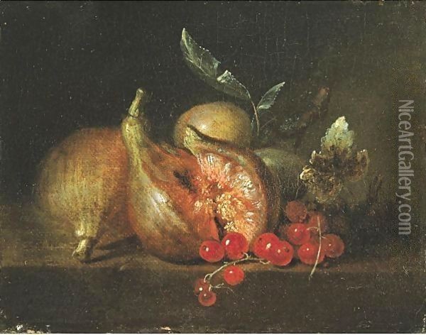 Still Life With Figs And Red Currants Oil Painting - Jean-Baptiste Oudry