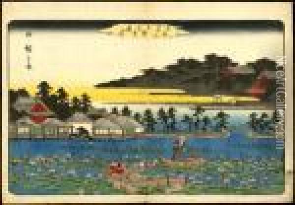Shinobazu Pond In Ueno Oil Painting - Utagawa or Ando Hiroshige