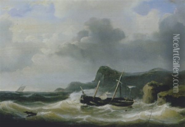 Zeilschip Voor De Kust Tijdens Een Storm Oil Painting - Abraham Hulk the Elder
