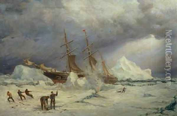 The Pandora Nipped in the Pack in Melville Bay 24th July 1876 an Arctic expedition led by Commander Sir Allen Young 1827-1915 1877 Oil Painting - Walter William May