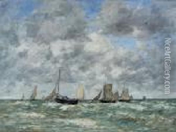 Bateaux De Berck Appareillant Oil Painting - Eugene Boudin