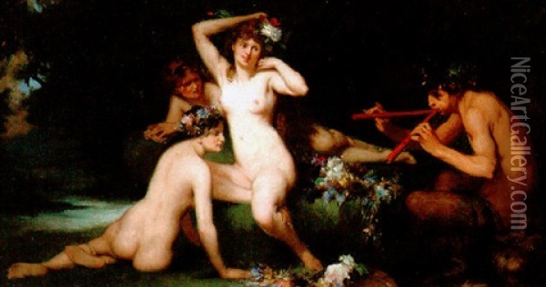 Nymphes And Faune Oil Painting - Emile-Louis Foubert