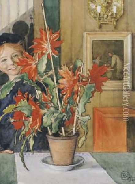 Brita's Cactus Oil Painting - Carl Larsson