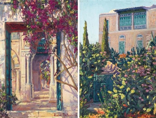 L'entree De La Midah Du Belvedere- L'entree D'un Jardin A Sidi-bou-saidthe (2 Works) Oil Painting - Andre Delacroix