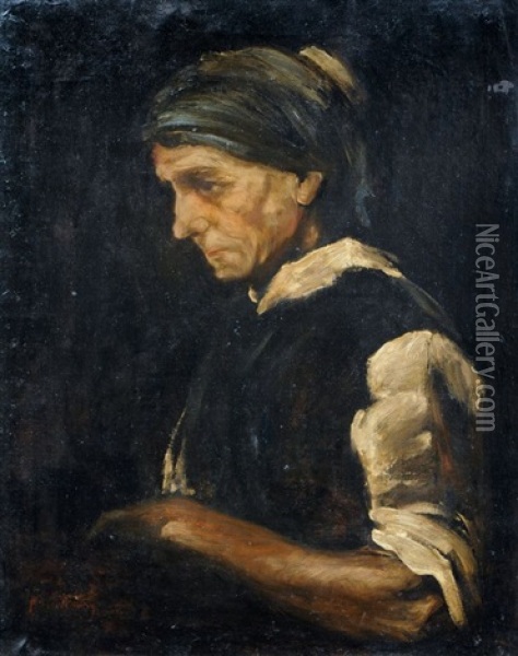 Side-face Portrait Of An Elderly Peasant Woman Oil Painting - Mihaly Munkacsy