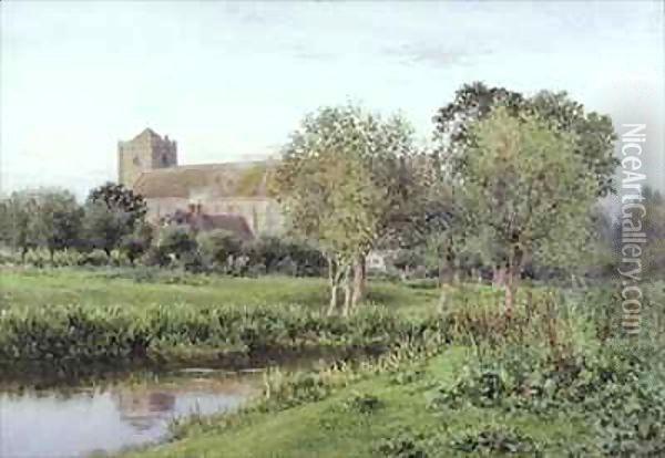 Dorchester Abbey, Near Wallingford, Autumn Evening Oil Painting - Newton Bennett