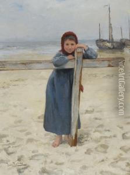 Girl On The Beach(1891) Oil Painting - Jan Francios Verhas