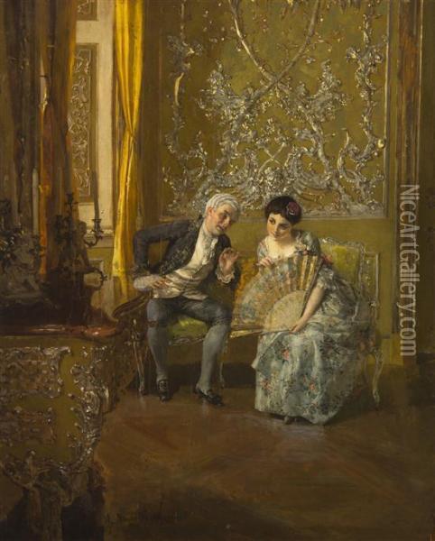 Discreet Conversation Oil Painting - A. Raudnitz