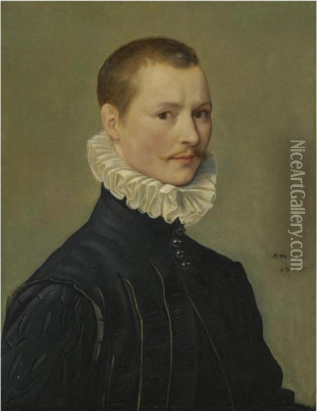 Portrait Of A Young Gentleman, Head And Shoulders, At The Age Of23 Oil Painting - Federico Zuccari
