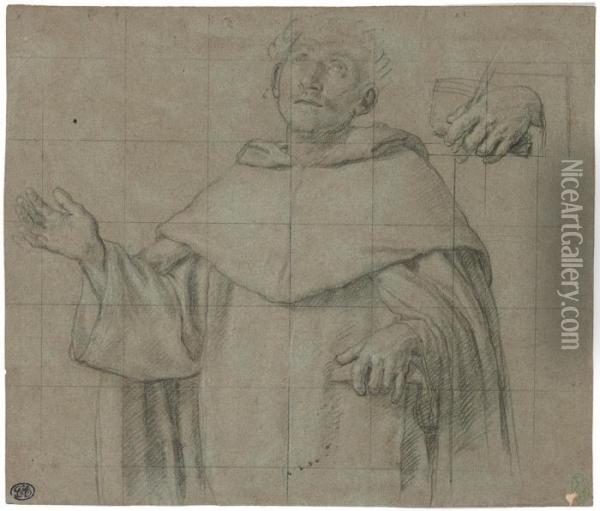 A Dominican Saint, Half-length, Holding A Book Oil Painting - Giovanni Battista Salvi