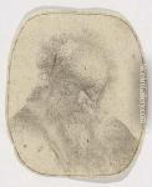 Bust Of An Old Man With Flowing Beard And White Sleeve Oil Painting - Rembrandt Van Rijn
