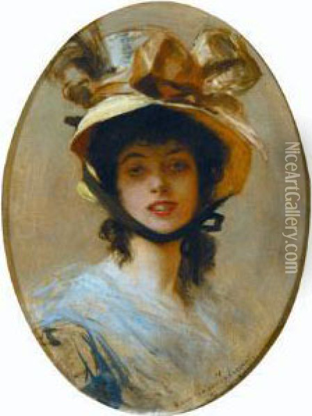 Elegante Au Chapeau. Oil Painting - Francois Flameng