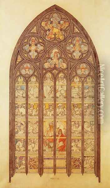 Design for a stained-glass window in St. Vitus Cathedral, 1931 Oil Painting - Alphonse Maria Mucha