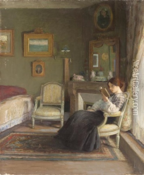 Jeune Femme Lisant Dans Un Interieur Oil Painting - Gustave Poetzsch