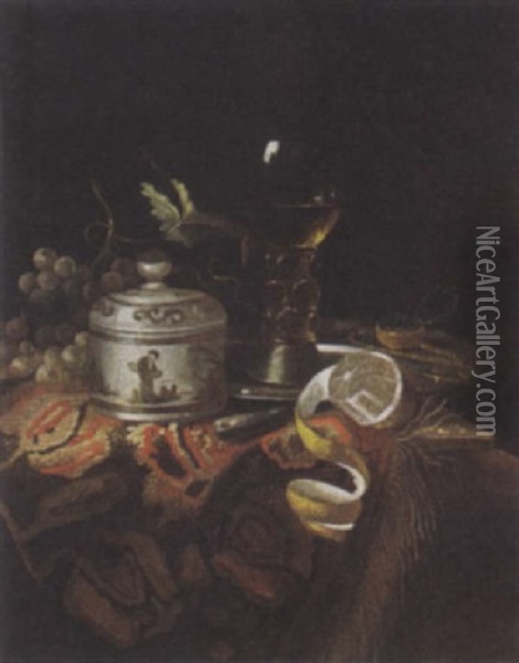 Still Life With Roemer Oil Painting - Barend van der Meer