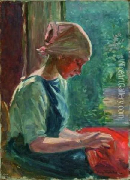 Jeune Fille Brodant Oil Painting - Eugene Cartier