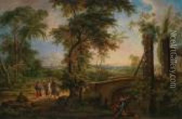 Landschaft Mit Christus Und Den Jungern Auf Dem Weg Nach Emmaus Oil Painting - Gianbattista Cimaroli