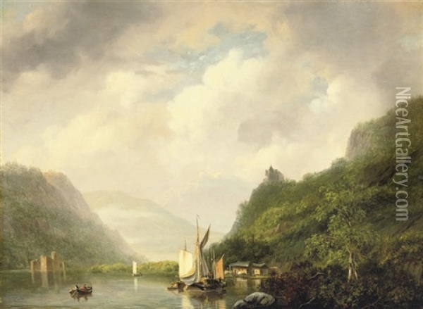 On A Mountain Lake Oil Painting - Nicolaas Johannes Roosenboom