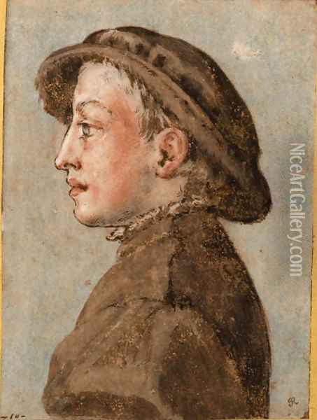 Portrait of a boy wearing a cap, in profile to the left Oil Painting - Emilian School