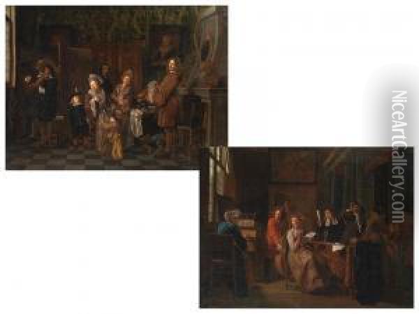 Tischgesellschaften Bei Hausmusik Oil Painting - Jan Jozef, the Younger Horemans