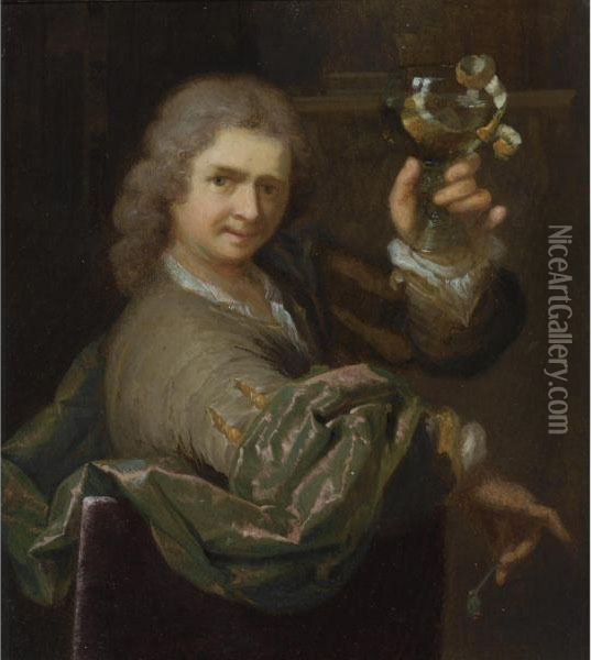 Portrait Of A Young Man Holding A Pipe And A Roemer With Ahalf-peeled Lemon Oil Painting - Arnold Boonen