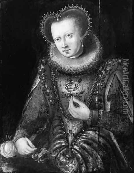Portrait of a noblewoman, standing small threequarter length by a table Oil Painting - Frans, the Elder Pourbus