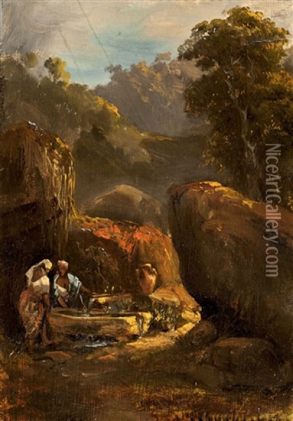 A La Fontaine, Bresil Oil Painting - Abraham Louis Buvelot