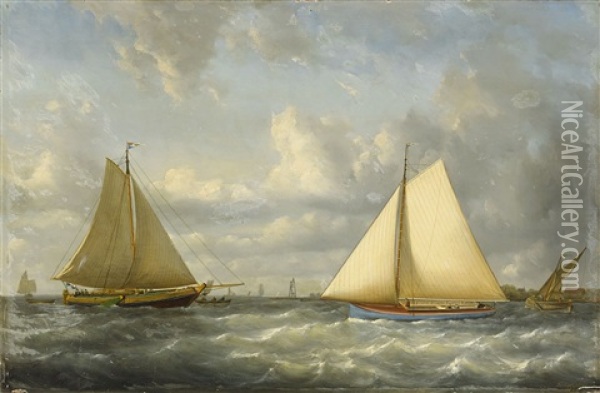 Marin Med Segelfartyg Oil Painting - Francois Carlebur II