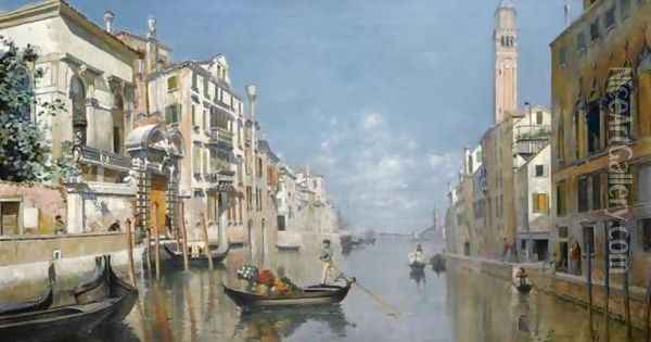 Vue le long d'un canal a Venise Oil Painting - Francois Brunery