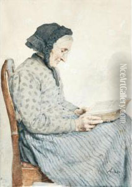 Woman From Ins Reading In Her Bible Oil Painting - Albert Anker